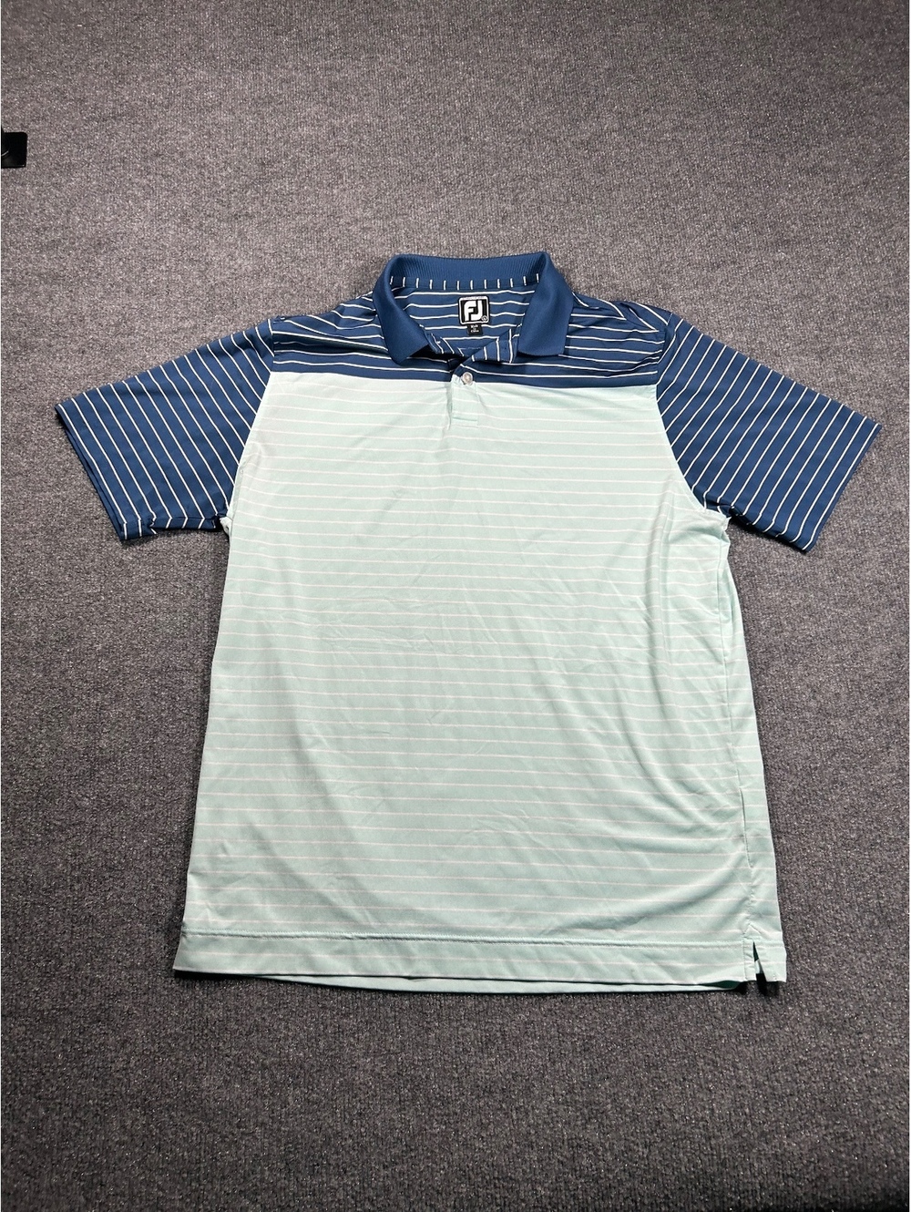 FootJoy Athletic Fit Striped Polo Shirt Blue and Light Green Size Large